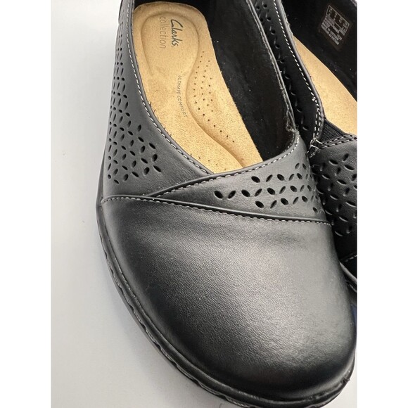 Clarks Cora Iris Loafer womens US 9 Wide Black Leather Slip On 1 inch heel New - Picture 2 of 13